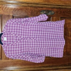 Columbia Purple and White Plaid Camp Shirt- Small